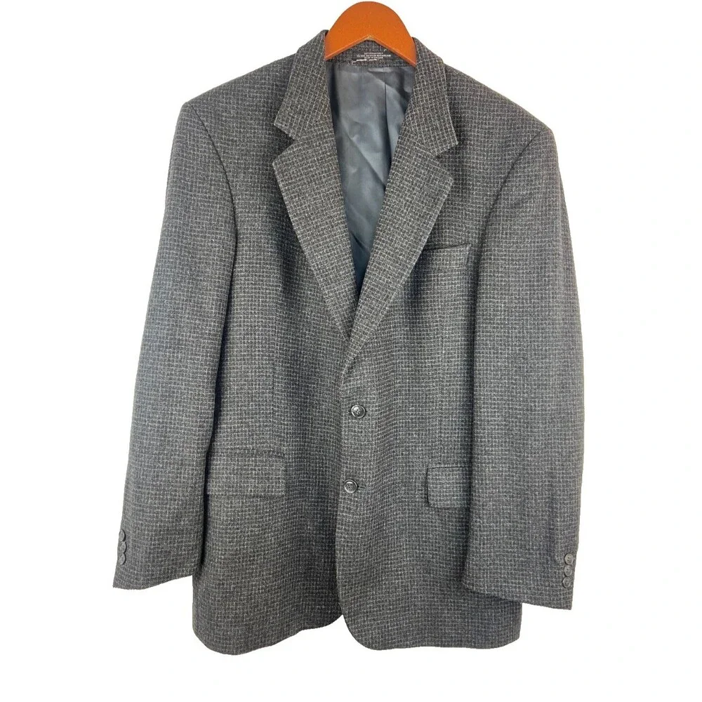 EUC Vintage John Weitz Blazer Jacket 40R Check Wool Tweed Sports Coat 2 Button